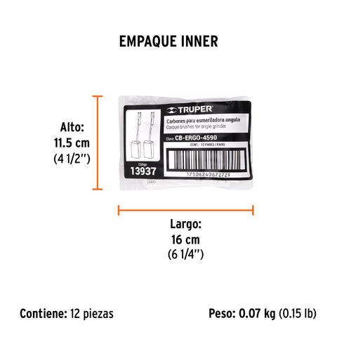 Bolsa con 2 carbones de repuesto para ERGO-4590, TRUPER | CB-ERGO-4590 | 13937