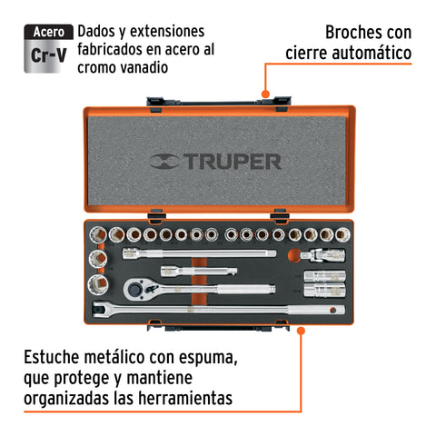 Juego de 25 herramientas cuadro 1/2' std y mm para mecánico | JD-1/2X26MP | 13938
