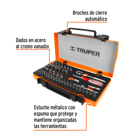 Juego de 45 herramientas cuadro 1/4' mm para mecánico | JD-1/4X45M | 13939