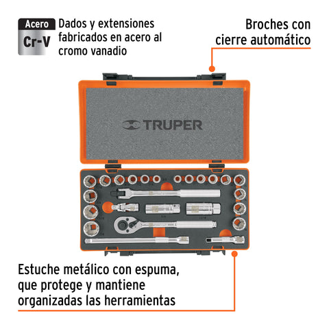 Juego de 25 herramientas cuadro 3/8' std y mm para mecánico | JD-3/8X26MP | 13954