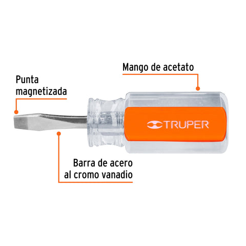 Desarmador plano 1/4' x 1-1/2' mango de acetato, Truper | DR-1/4X1-1/2 | 13993