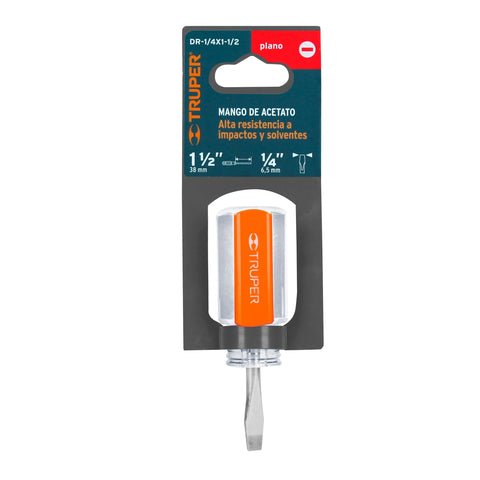 Desarmador plano 1/4' x 1-1/2' mango de acetato, Truper | DR-1/4X1-1/2 | 13993