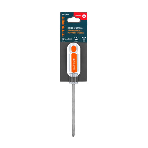 Desarmador plano 1/4' x 4' mango de acetato, Truper | DR-1/4X4 | 13996