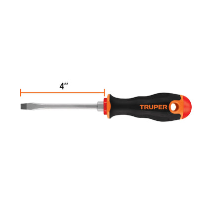 Desarmador plano 1/4' x 4' mango Comfort Grip, Truper | DR-1/4X4B | 13998