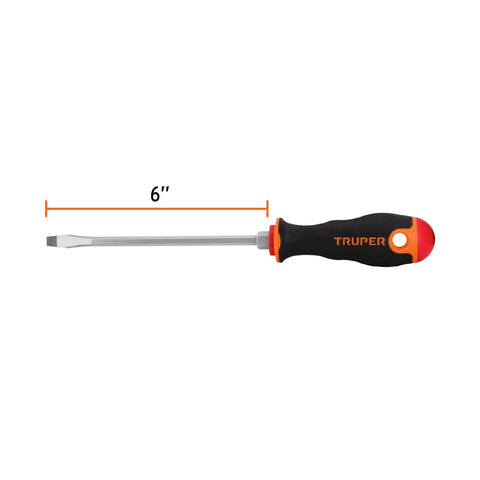 Desarmador plano 1/4' x 6' mango Comfort Grip, Truper | DR-1/4X6B | 14000