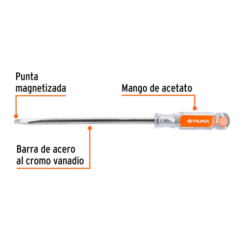 Desarmador plano 3/8' x 8' mango de acetato, Truper | DR-3/8X8 | 14008