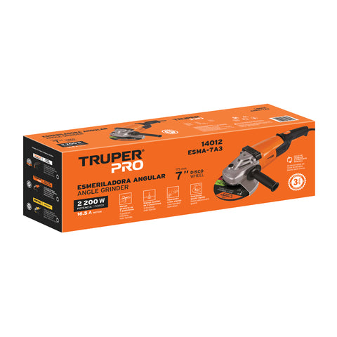 Esmeriladora angular 7', 2200W, TRUPER PRO | ESMA-7A3 | 14012