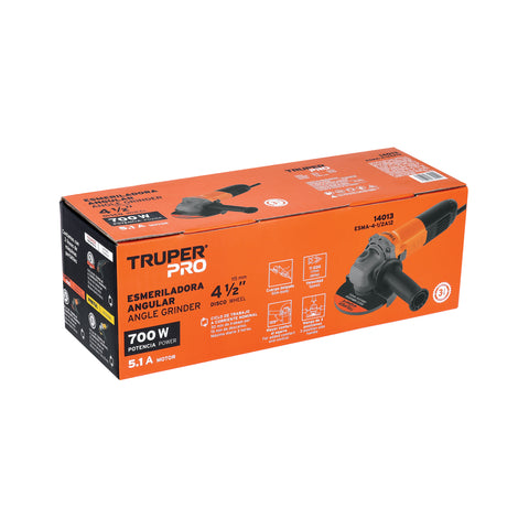 Esmeriladora angular 4-1/2', 700W, TRUPER PRO | ESMA-4-1/2A12 | 14013
