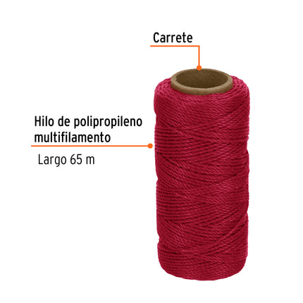 Carrete con 65 m de hilo para albañil rojo, Truper | HIL-65R | 14046
