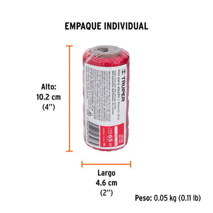 Carrete con 65 m de hilo para albañil rojo, Truper | HIL-65R | 14046