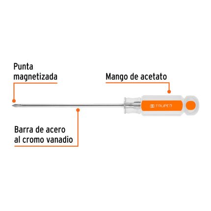 Desarmador de cruz 1/8' x 4' mango de acetato, Truper | DP-1/8X4 | 14053