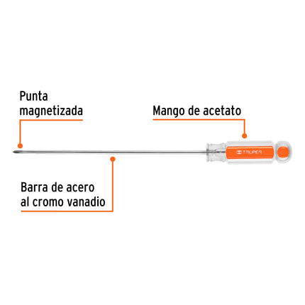 Desarmador de cruz 1/8' x 6' mango de acetato, Truper | DP-1/8X6 | 14056