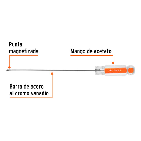 Desarmador de cruz 1/8' x 6' mango de acetato, Truper | DP-1/8X6 | 14056