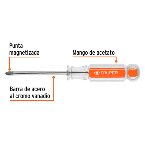 Desarmador de cruz 3/16' x 3' mango de acetato, Truper | DP-3/16X3 | 14062