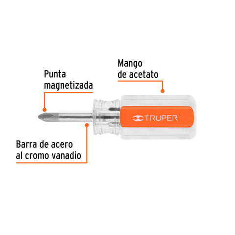Desarmador de cruz 1/4' x 1-1/2' mango de acetato, Truper | DP-1/4X1-1/2 | 14071