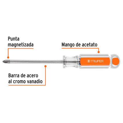 Desarmador de cruz 1/4' x 4' mango de acetato, Truper | DP-1/4X4 | 14074