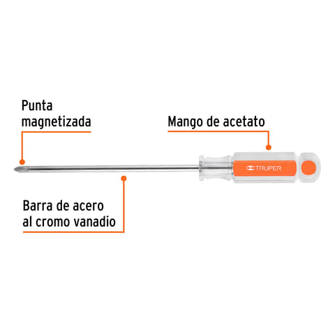 Desarmador de cruz 1/4' x 6' mango de acetato, Truper | DP-1/4X6 | 14077