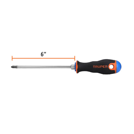 Desarmador de cruz 1/4' x 6' mango Comfort Grip, Truper | DP-1/4X6B | 14079