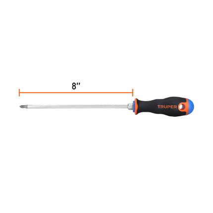 Desarmador de cruz 1/4' x 8' mango Comfort Grip, Truper | DP-1/4X8B | 14082