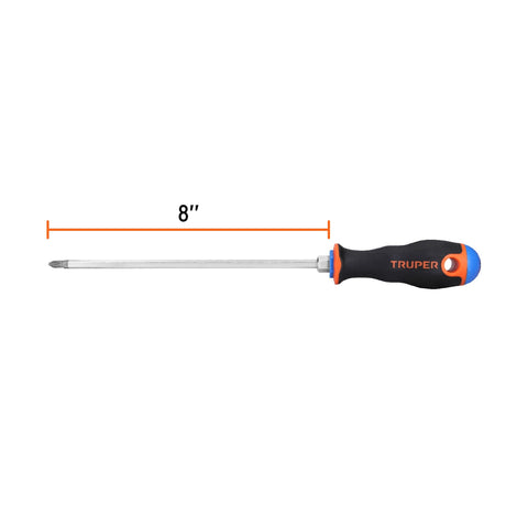 Desarmador de cruz 1/4' x 8' mango Comfort Grip, Truper | DP-1/4X8B | 14082