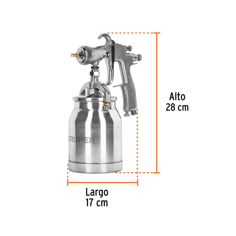 Pistola p/pintar succión HVLP vaso aluminio, 1.4 mm, Truper | PIPI-330 | 14084