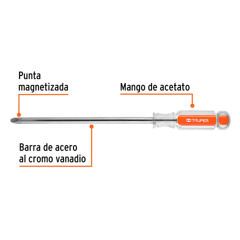 Desarmador de cruz 3/8' x 8' mango de acetato, Truper | DP-3/8X8 | 14086