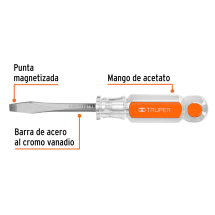 Desarmador plano 1/4 x 3' barra cuadrada mango acetato | DC-1/4X3 | 14089