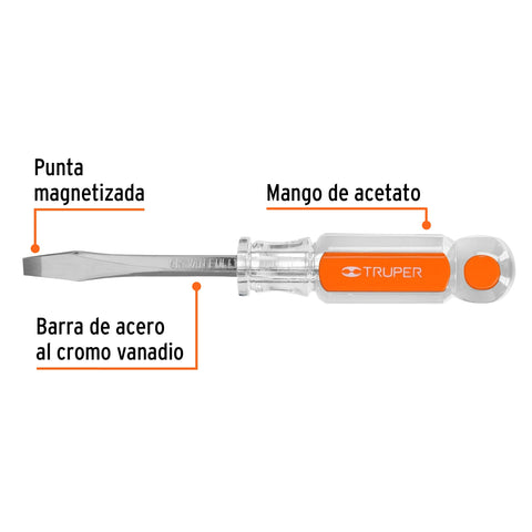 Desarmador plano 1/4 x 3' barra cuadrada mango acetato | DC-1/4X3 | 14089
