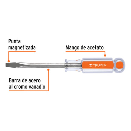 Desarmador plano 1/4 x 4' barra cuadrada mango acetato | DC-1/4X4 | 14092