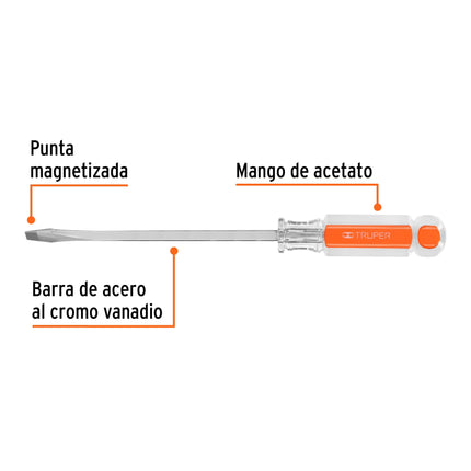 Desarmador plano 1/4 x 6' barra cuadrada mango acetato | DC-1/4X6 | 14095