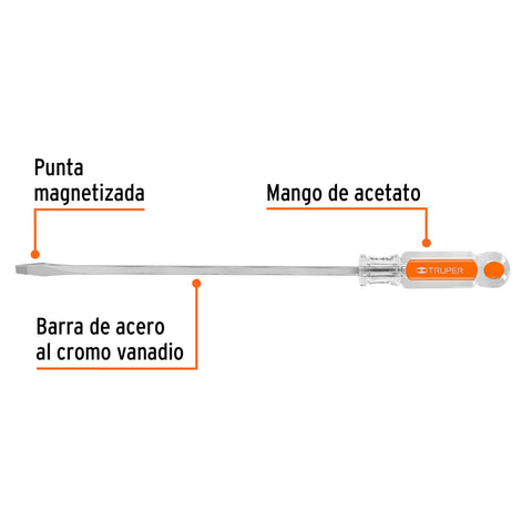 Desarmador plano 1/4 x 9' barra cuadrada mango acetato | DC-1/4X9 | 14098