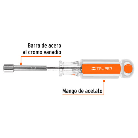 Desarmador de caja 1/4' mango de acetato, Truper | DJ-1/4 | 14122