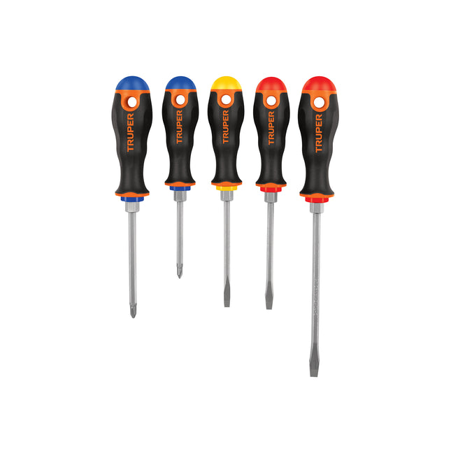 Juego de 5 desarmadores mango Comfort Grip, Truper | DTJ-5B | 14138