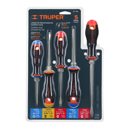 Juego de 5 desarmadores mango Comfort Grip, Truper | DTJ-5B | 14138