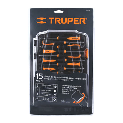 Juego con 15 desarmadores largos de precisión, Truper | JOY-15L | 14157