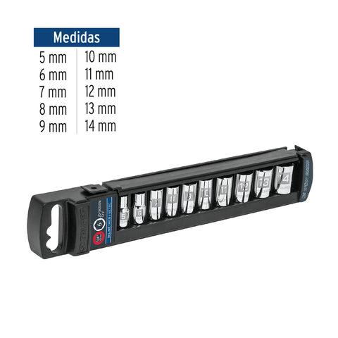 Juego de 10 dados cuadro 1/4' mm, Truper | JD-1/4X10M | 14166