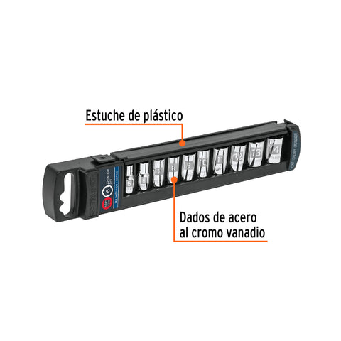 Juego de 10 dados cuadro 1/4' mm, Truper | JD-1/4X10M | 14166