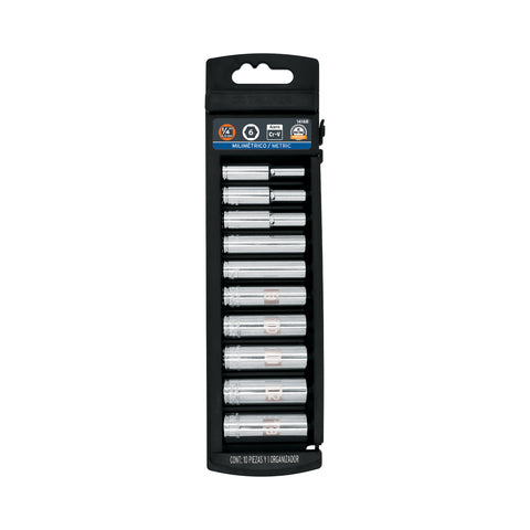 Juego de 10 dados largos cuadro 1/4' mm, Truper | JD-1/4X10LM | 14168