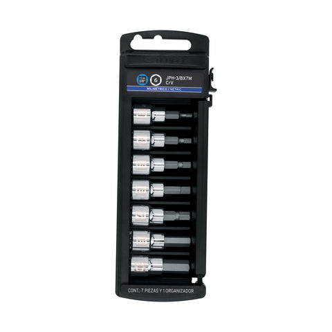 Juego de 7 dados cuadro 3/8' punta hexagonal mm, Truper | JPH-3/8X7M | 14170