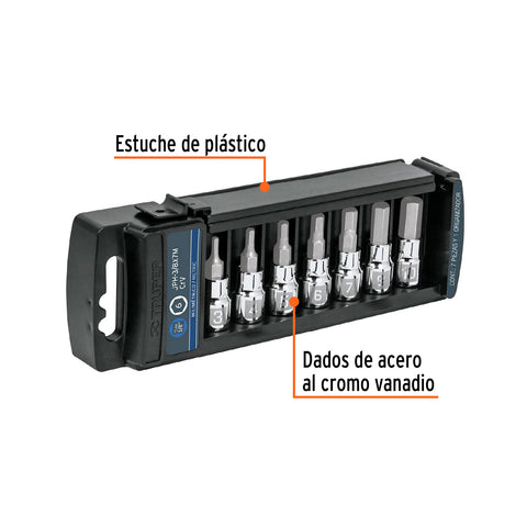 Juego de 7 dados cuadro 3/8' punta hexagonal mm, Truper | JPH-3/8X7M | 14170