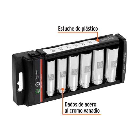 Juego 6 dados largos cuadro 1/2' std, Truper | JD-1/2X6LP | 14174