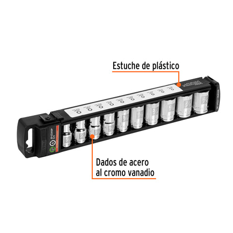Juego de 10 dados cuadro 1/2' std, Truper | JD-1/2X10P | 14176