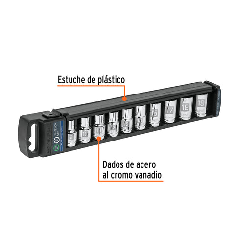 Juego de 10 dados cuadro 1/2' mm, Truper | JD-1/2X10M | 14177