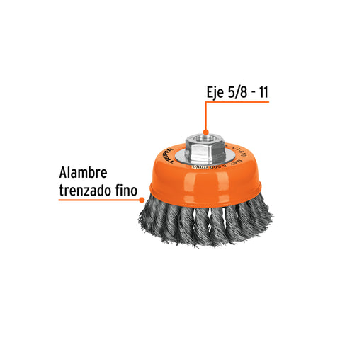 Carda copa 4' alambre trenzado fino, eje 5/8'-11, Truper | CT-610 | 14187