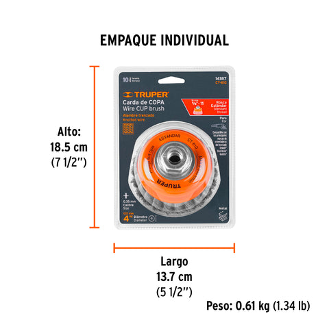 Carda copa 4' alambre trenzado fino, eje 5/8'-11, Truper | CT-610 | 14187