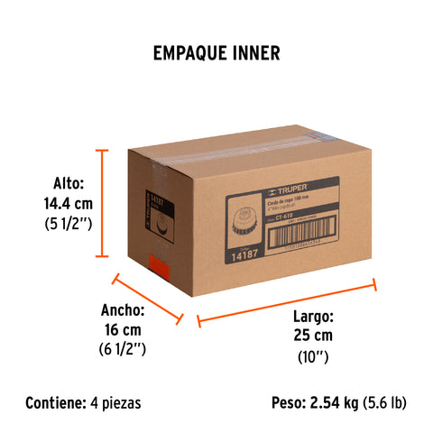 Carda copa 4' alambre trenzado fino, eje 5/8'-11, Truper | CT-610 | 14187