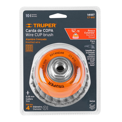 Carda copa 4' alambre trenzado fino, eje 5/8'-11, Truper | CT-610 | 14187