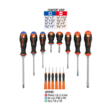 Juego de 8 desarmadores mango Comfort Grip y 6 de joyero | DTJ-14B | 14197