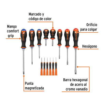 Juego de 8 desarmadores mango Comfort Grip y 6 de joyero | DTJ-14B | 14197