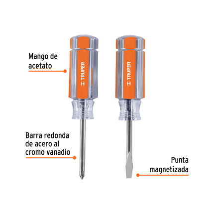 Dúo de mini desarmadores mango de acetato, Truper | DES-MINI-2 | 14199